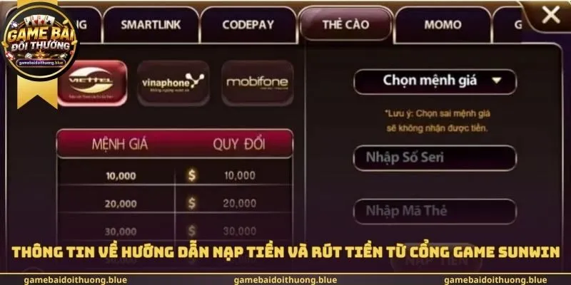 Thông tin về hướng dẫn nạp tiền và rút tiền từ cổng Game Sunwin